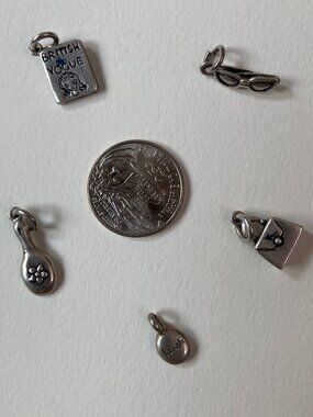 5 Sterling Silver Mini Charms Vogue Magazine Glasses Mirror Envelope Vintage Lot